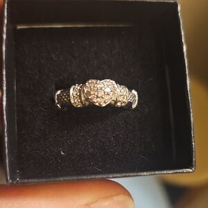 Cute Silver 925 Judith Ripka Stamped CZ Rope Band Heart Ring Sz 7